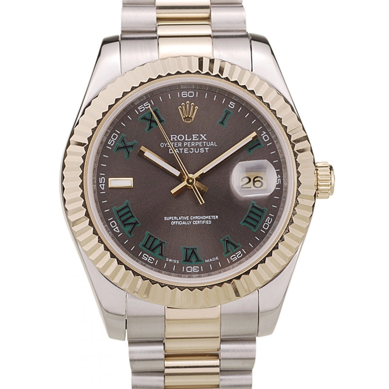 MiroTime 0704 Rolex DateJust Gold Ribbed Pattern Bezel Brown Dial
